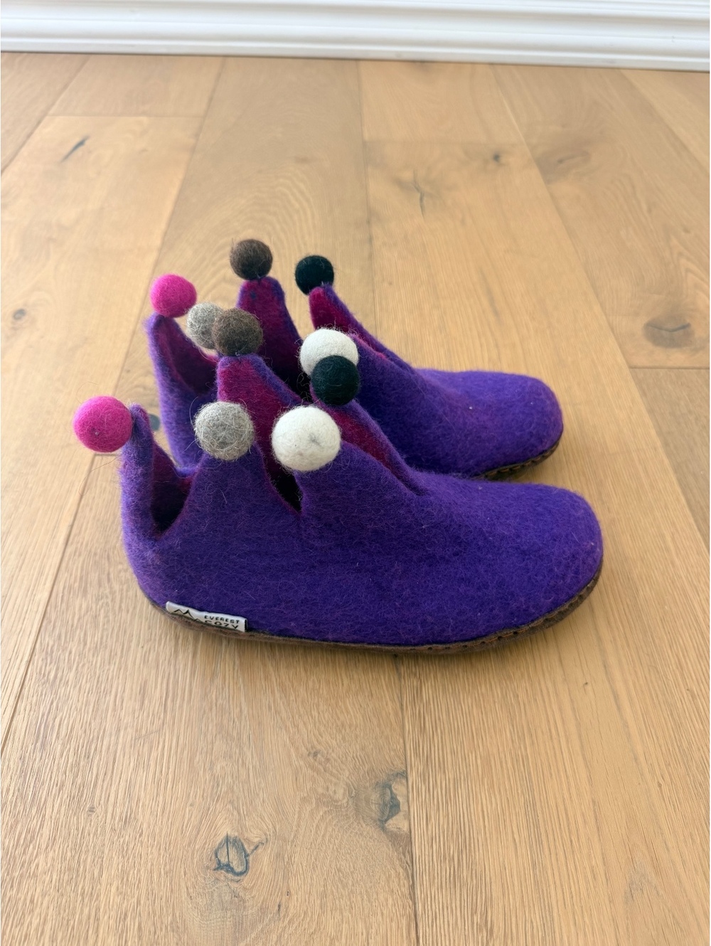 Everest Cozy Boiled Wool Crown Jester Slippers Purple Handmade EU 36 US 5.5 6
